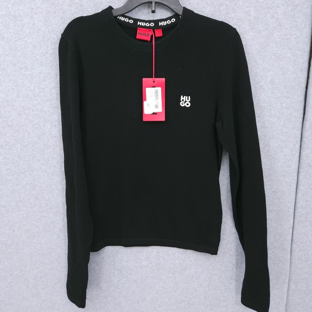 Hugo Boss Red Scallia Long Sleeve Pullover Crewneck Black Sweater Womens M NWT